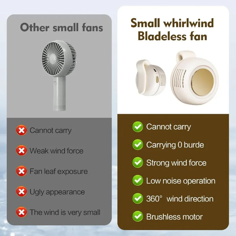 Portable Silent Mini Bladeless Electric Fan Small fan Clip on Shirt Waist Mini Bladeless Fan Adjustable 3-Speed For Outdoor NEW